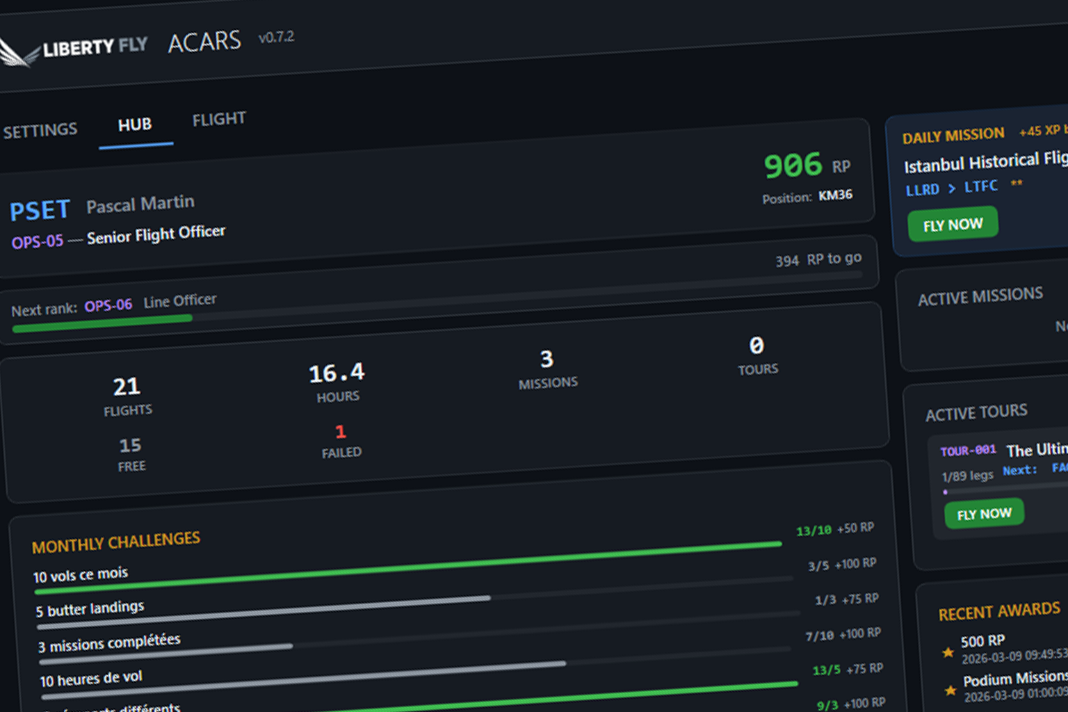 SkyOps ACARS — Hub pilote