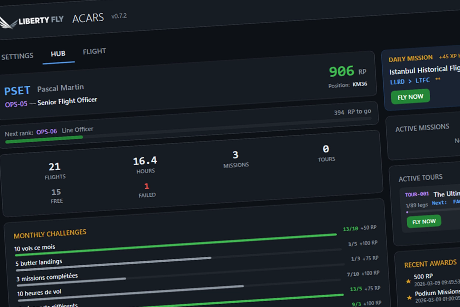 SkyOps ACARS - Hub pilote